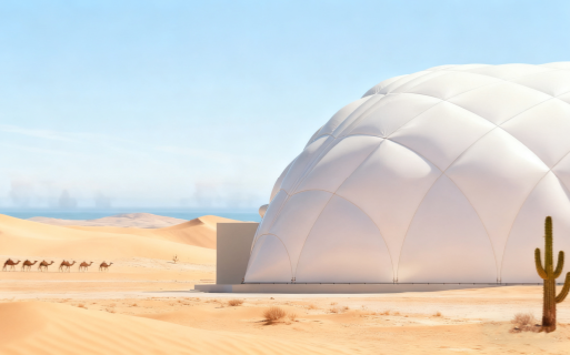 为什么中东地区一定要选择带有“斜向正交网状钢缆”的气膜场馆？