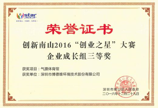 2016南山区创业之星证书