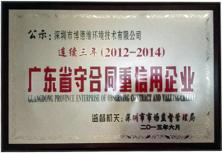 2012-2014年广东省守合同重信用企业牌匾